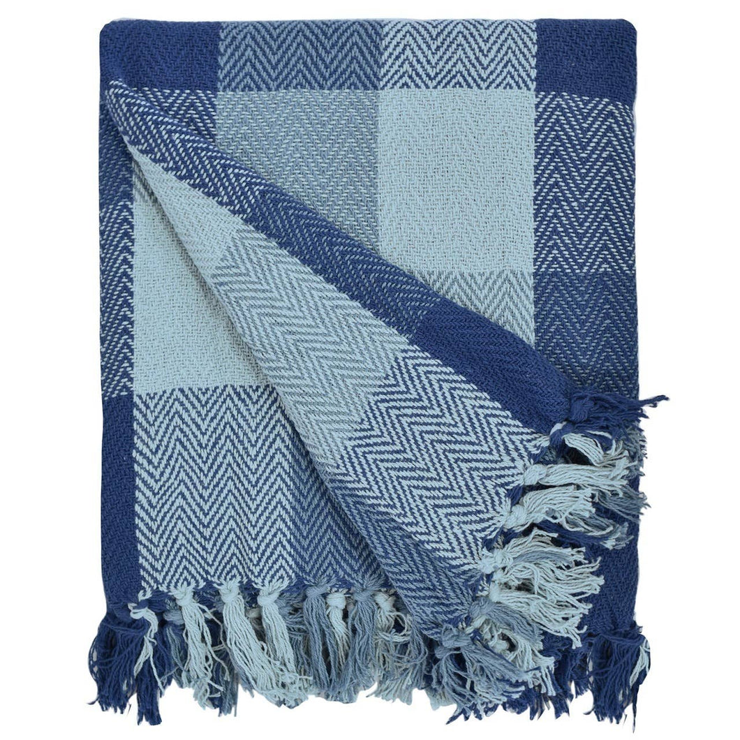 Fabstyles Herringbone Check Cotton Throw Blanket Fringes